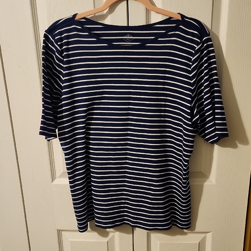 St. John's Bay Navy and White Striped Long Sleeve Tee
